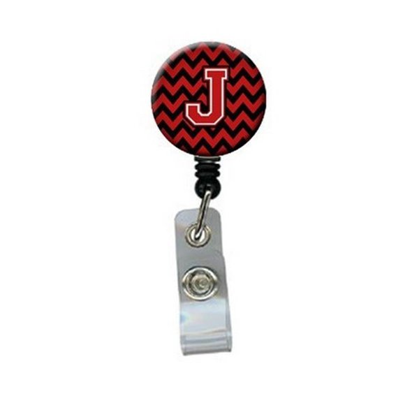 Carolines Treasures Letter J Chevron Black and Red Retractable Badge Reel CJ1047-JBR